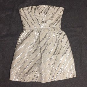 Silver strapless cocktail dress